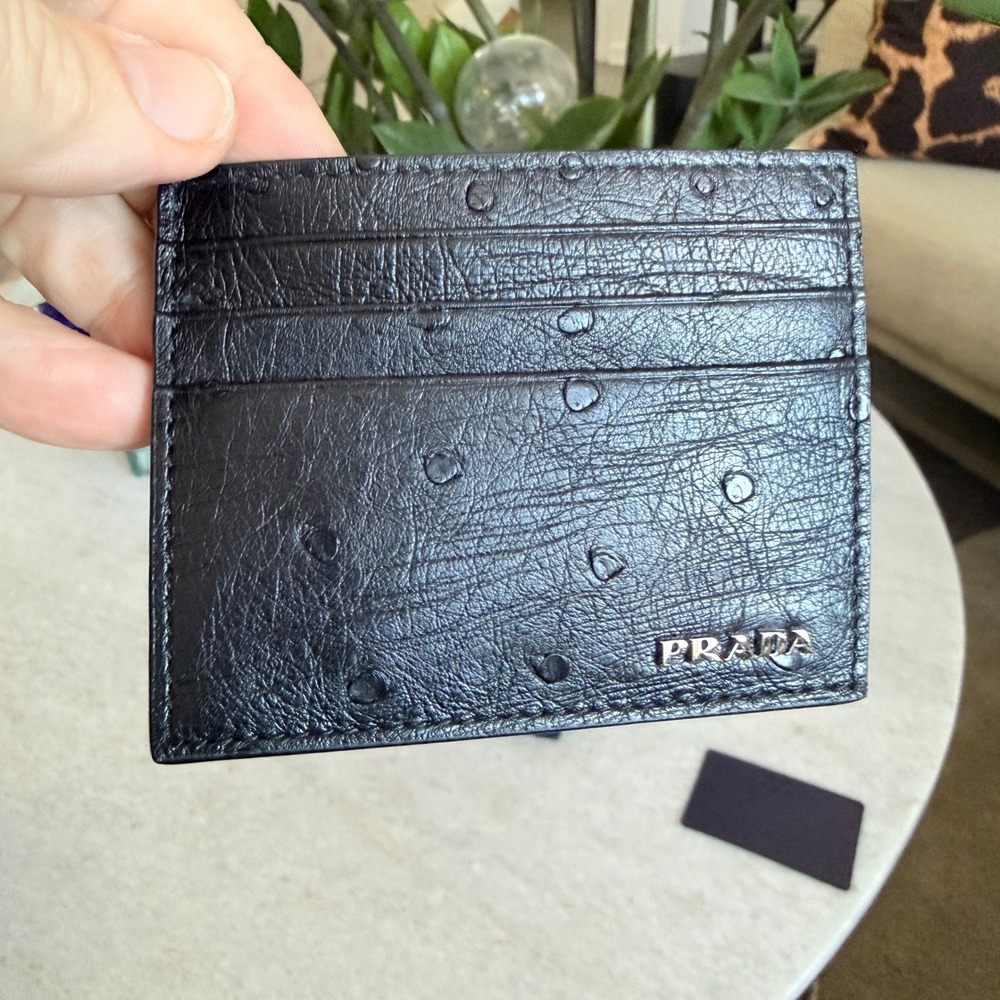 Prada Black Ostrich Leather Card Holder Wallet 2MC223 Struzzo Made in Italy - Picture 5 of 10